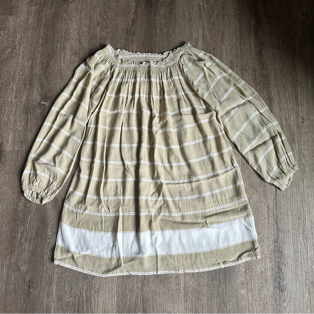 FAITHFULL THE BRAND Striped Beige and White Blouse